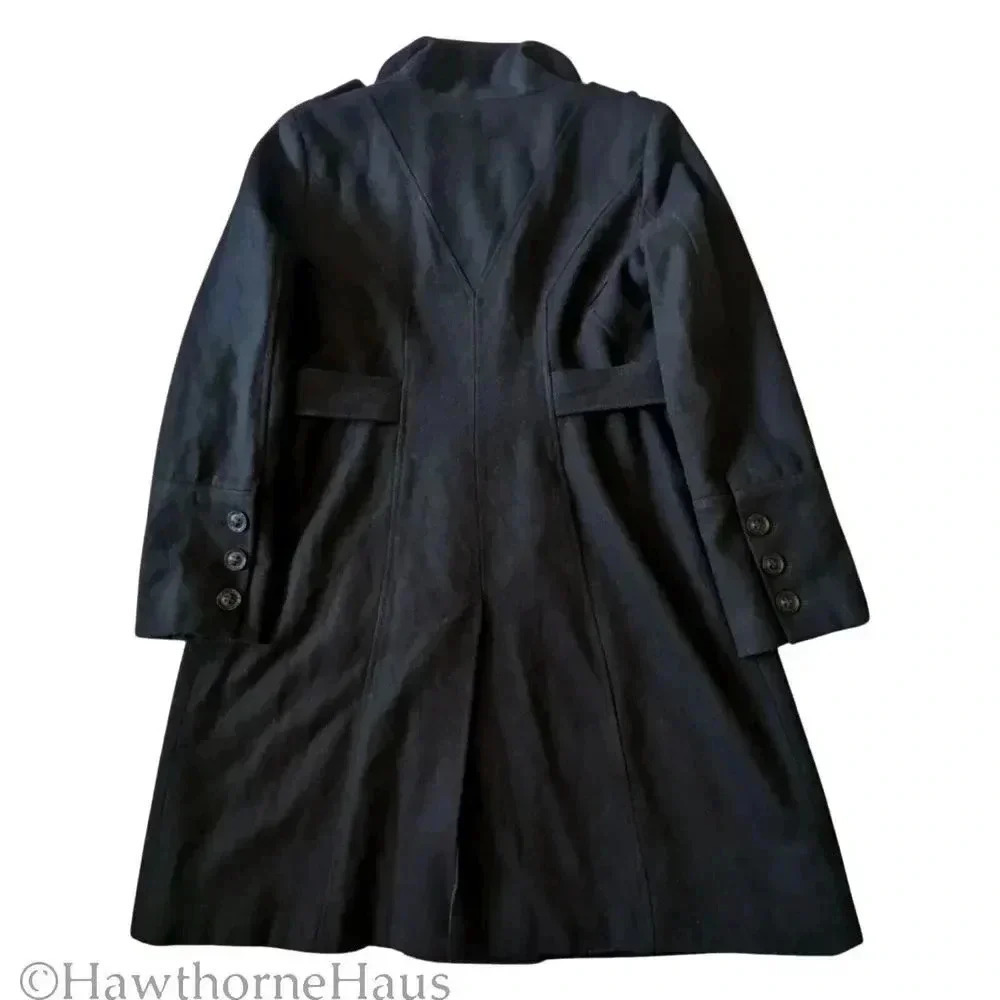 GUESS Black Double Breasted Wool Blend Pea Coat Size L  Military Standing Collar - Picture 3 of 9